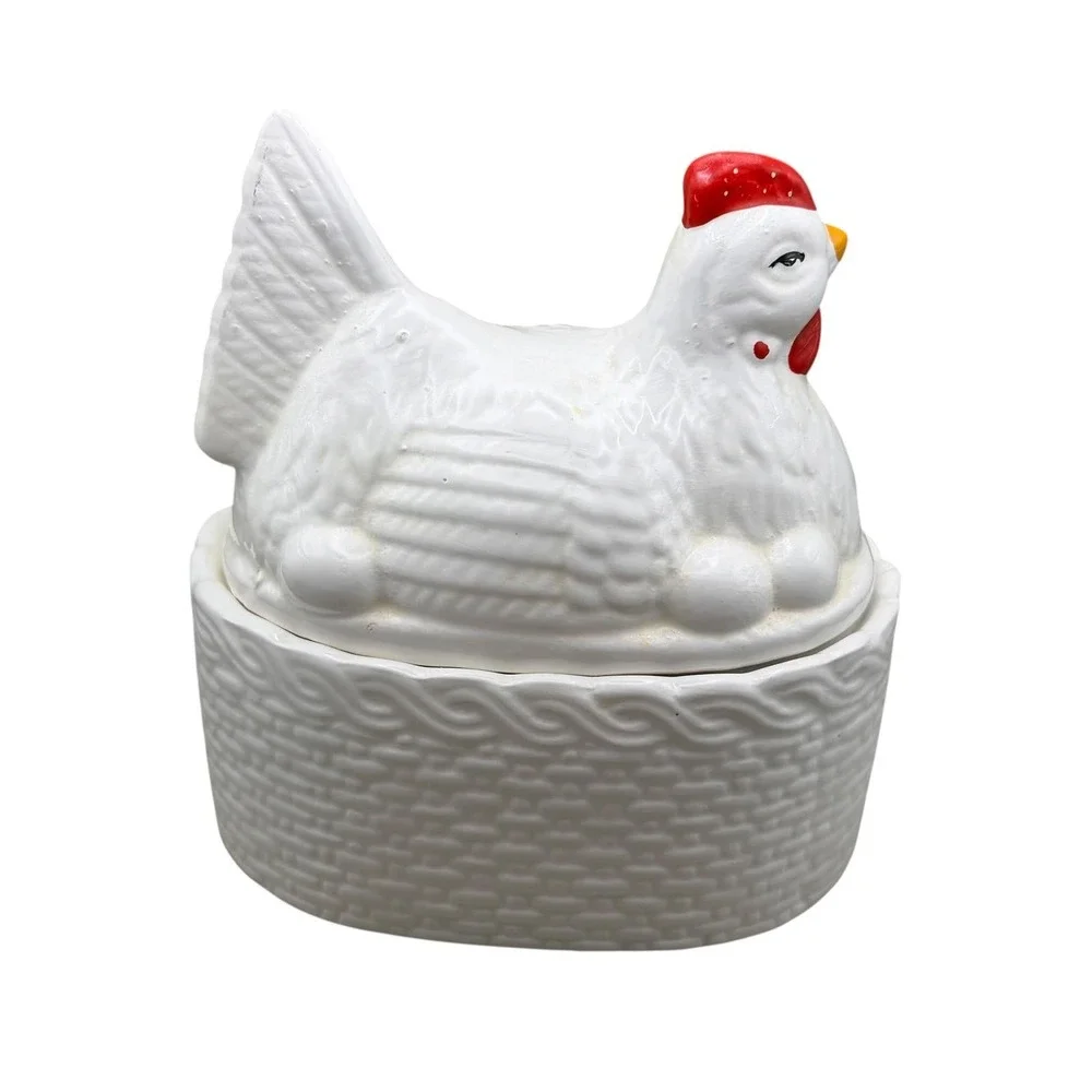 Vintage Gailstyn-Sutton Ceramic Hen on Nest Lidded Dish White Farmhouse Decor